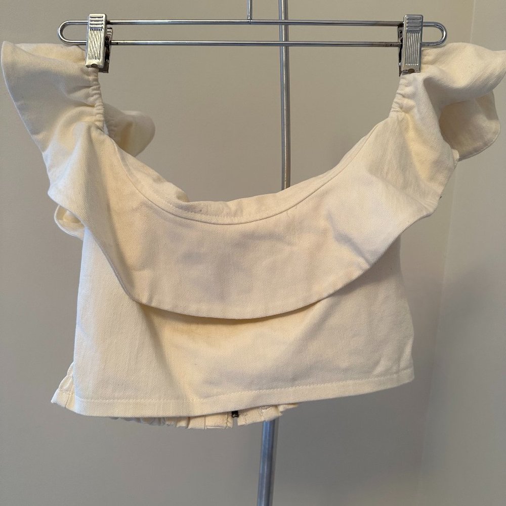 Apiece Apart Off Shoulder Ruffle Crop Top